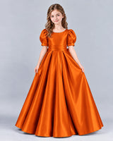 Burnt Orange Ball Gown Girls Formal Dress Front