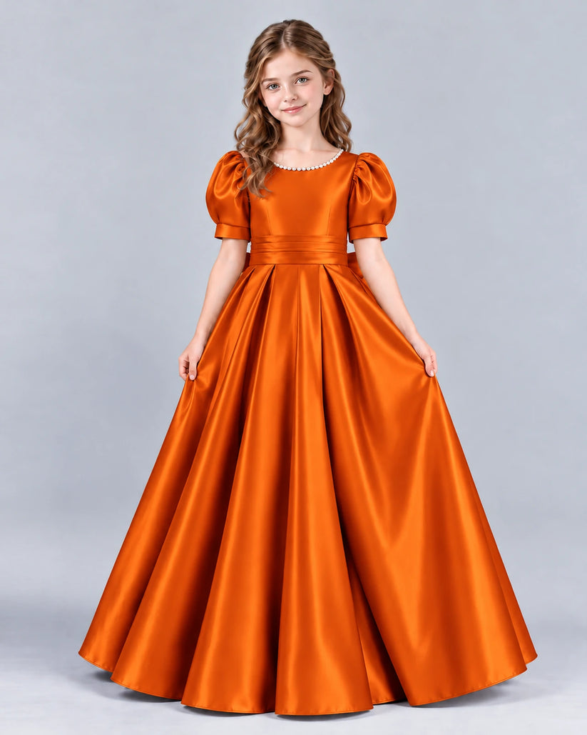 Burnt Orange Ball Gown Girls Formal Dress Front