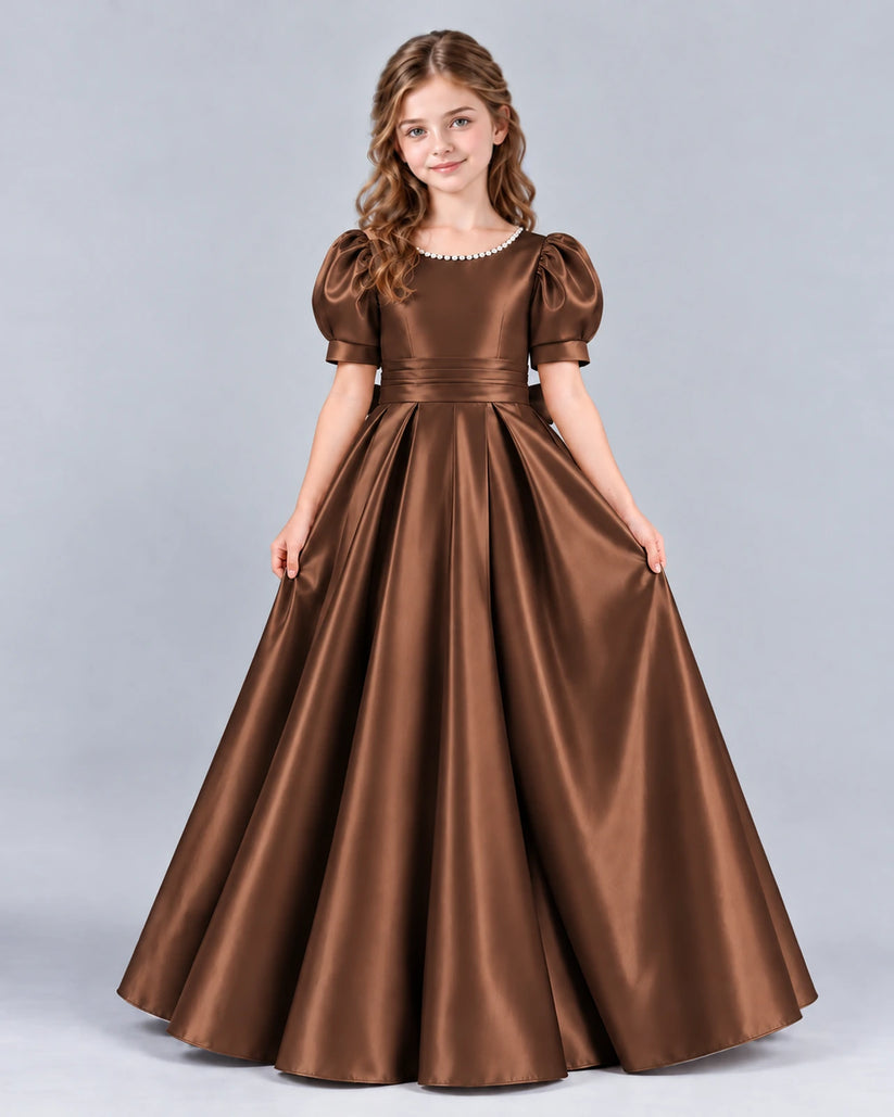 Chocolate Ball Gown Girls Formal Dress Front