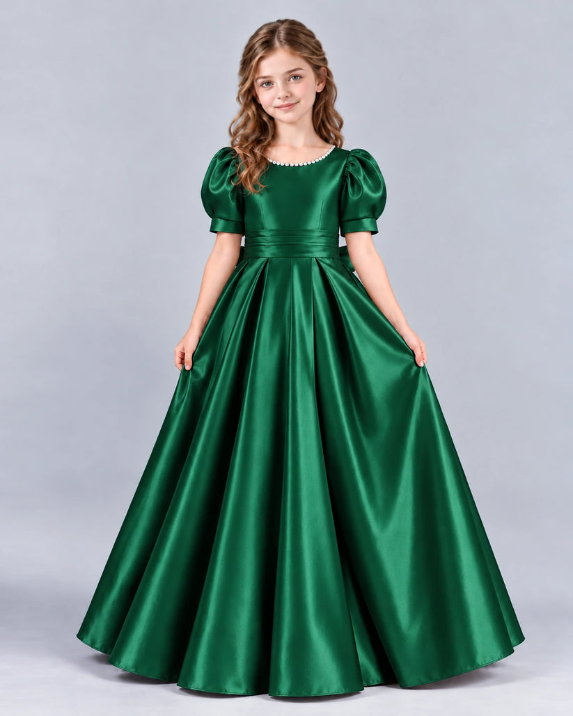 Dark Green Ball Gown Girls Formal Dress Front