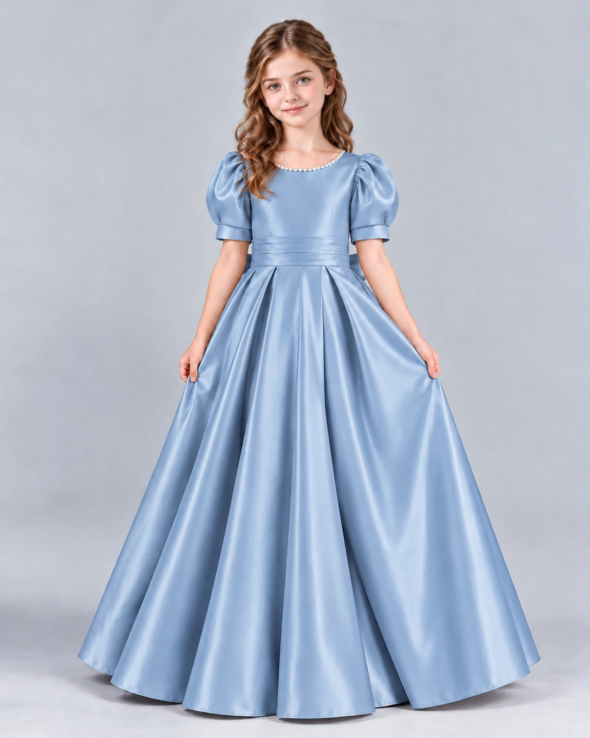 Dusty Blue Ball Gown Girls Formal Dress Front