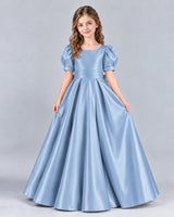 Dusty Blue Ball Gown Girls Formal Dress Front