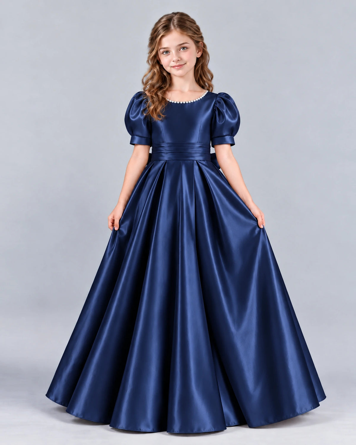 Navy Blue Ball Gown Girls Formal Dress Front