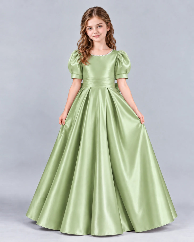 Sage Green Ball Gown Girls Formal Dress Front