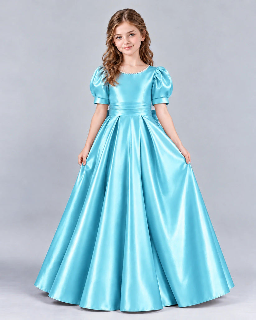 Sky Blue Ball Gown Girls Formal Dress Front