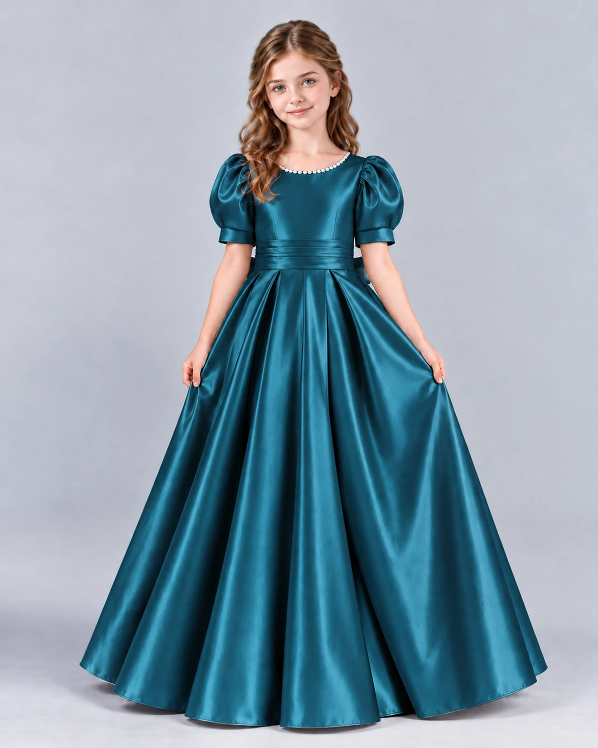 Teal Ball Gown Girls Formal Dress Front