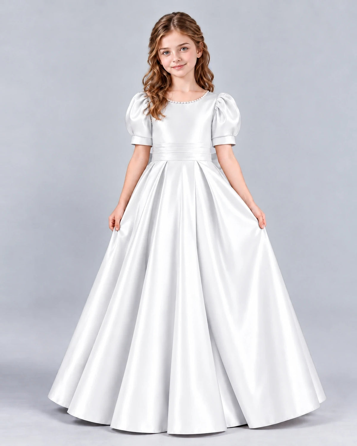 White Ball Gown Girls Formal Dress Front