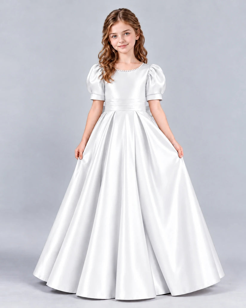 White Ball Gown Girls Formal Dress Front