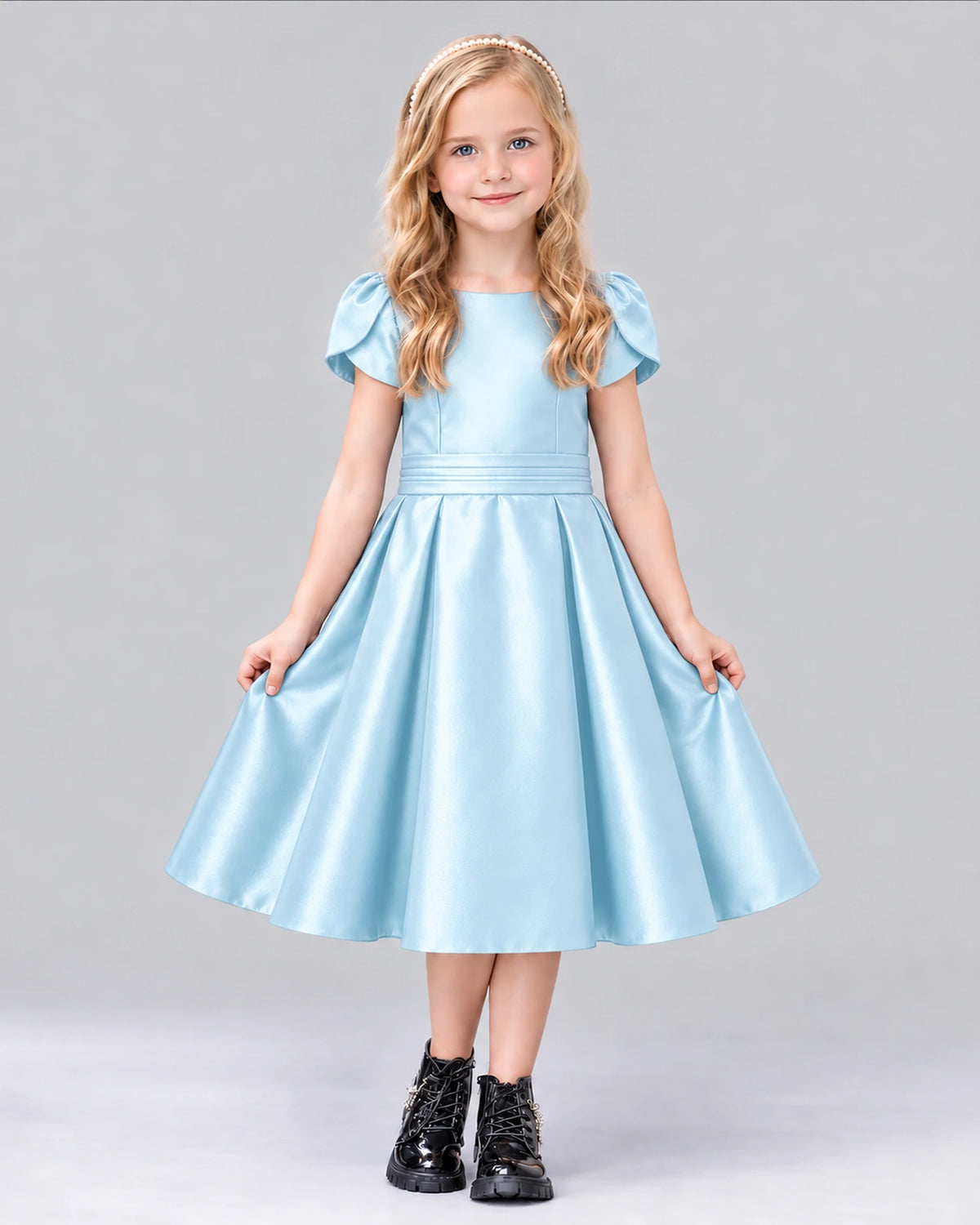 Baby Blue A-line Girls Formal Dress Front