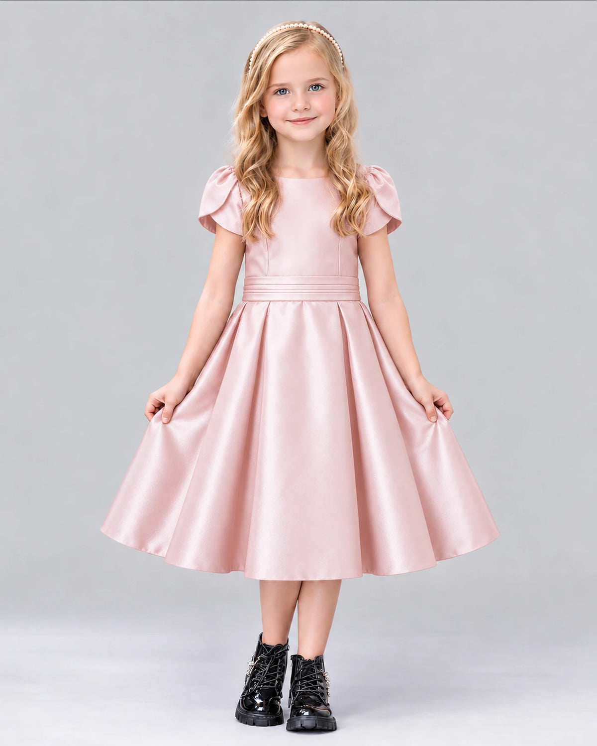 Blush Pink A-line Girls Formal Dress Front