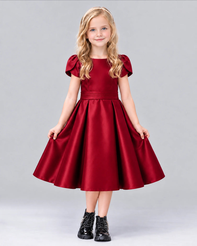 Burgundy A-line Girls Formal Dress Front