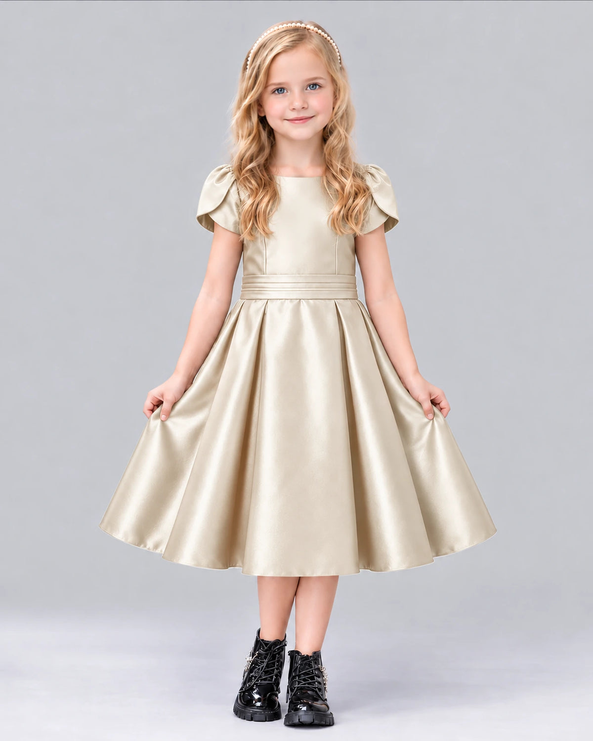 Champagne A-line Girls Formal Dress Front
