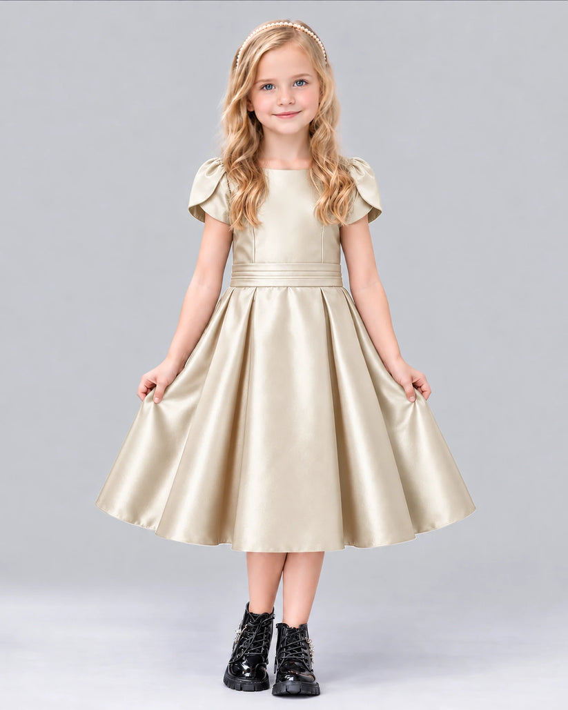 Champagne A-line Girls Formal Dress Front