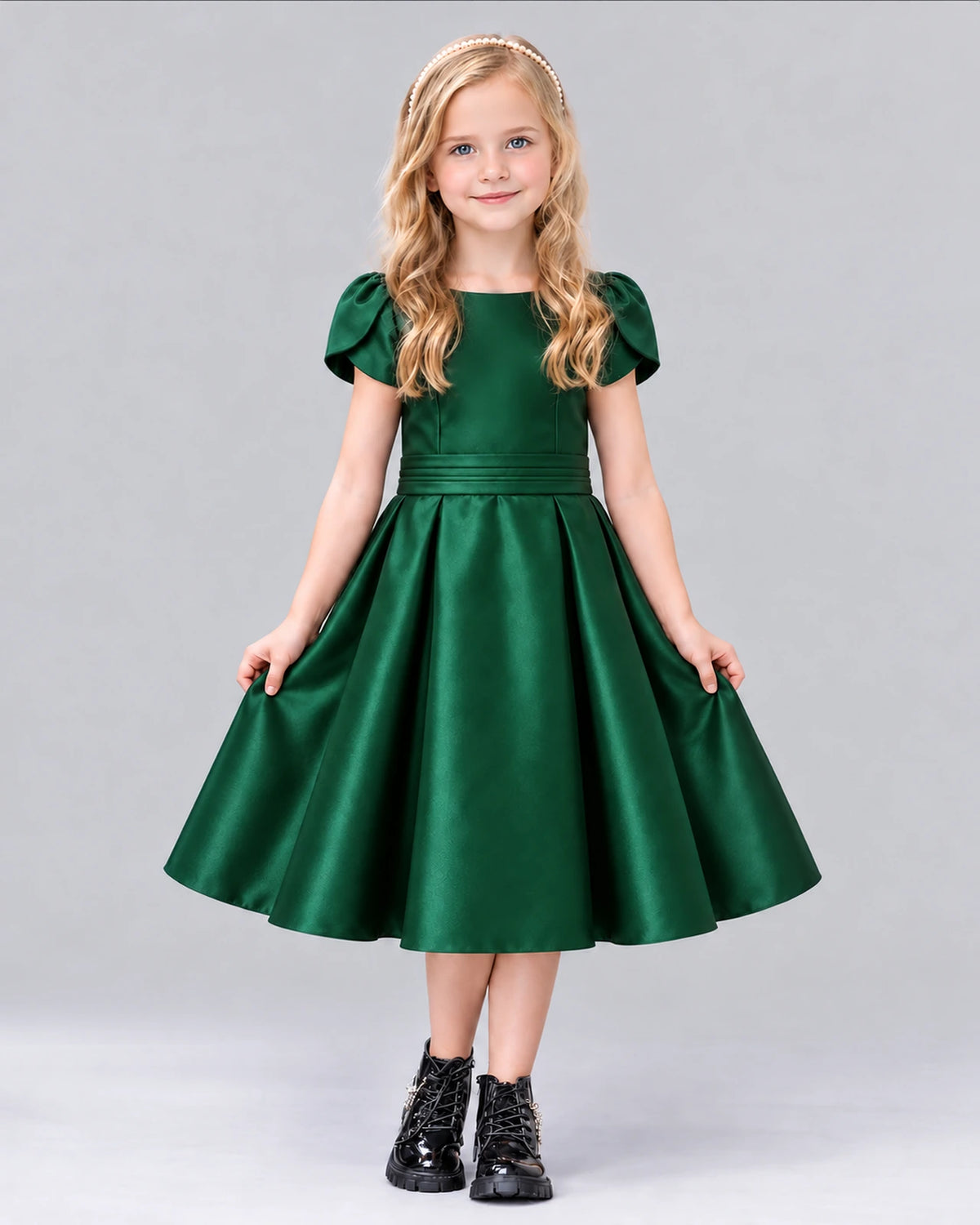 Dark Green A-line Girls Formal Dress Front