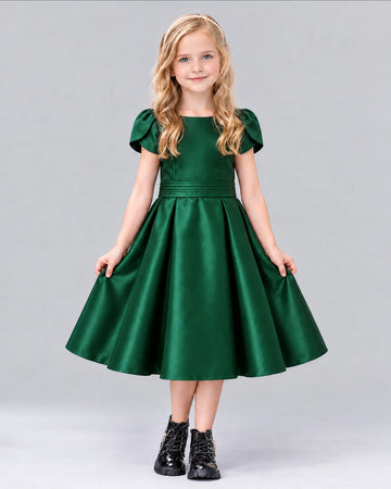 Dideyttawl Puff Sleeve Girls Formal Dress for Piano Recitals