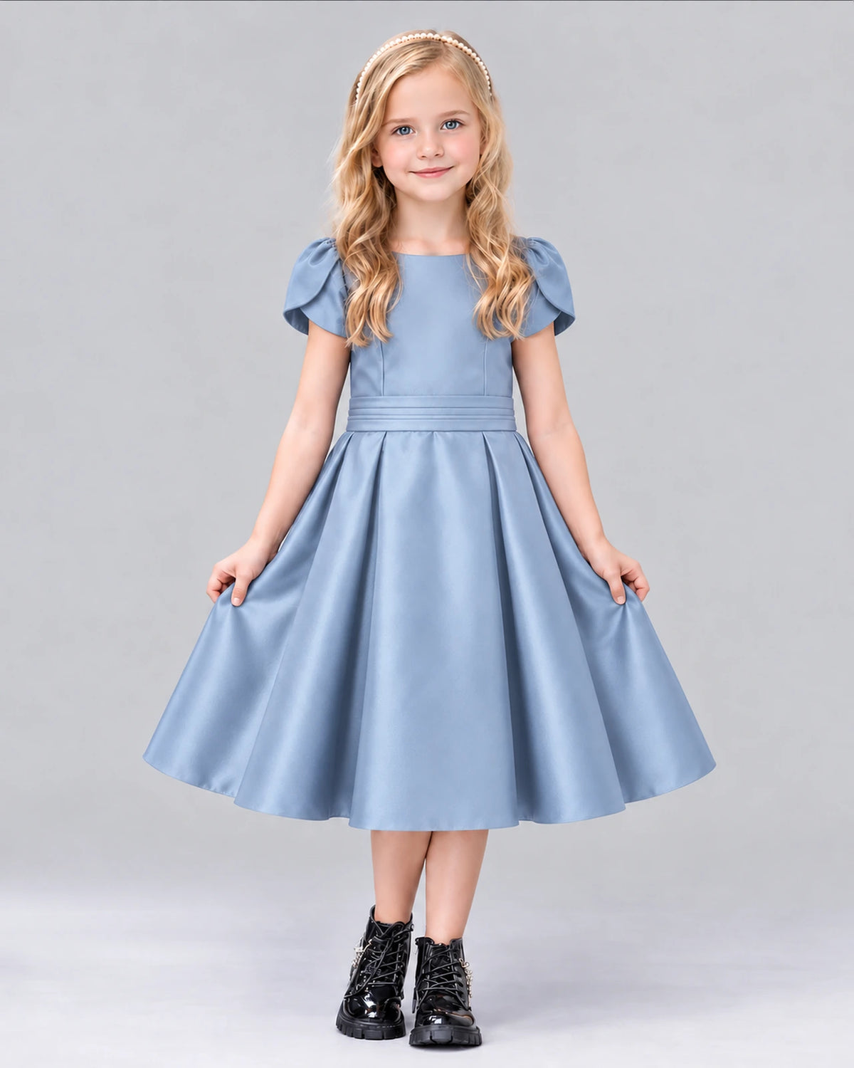 Dusty Blue A-line Girls Formal Dress Front