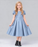 Dusty Blue A-line Girls Formal Dress Front