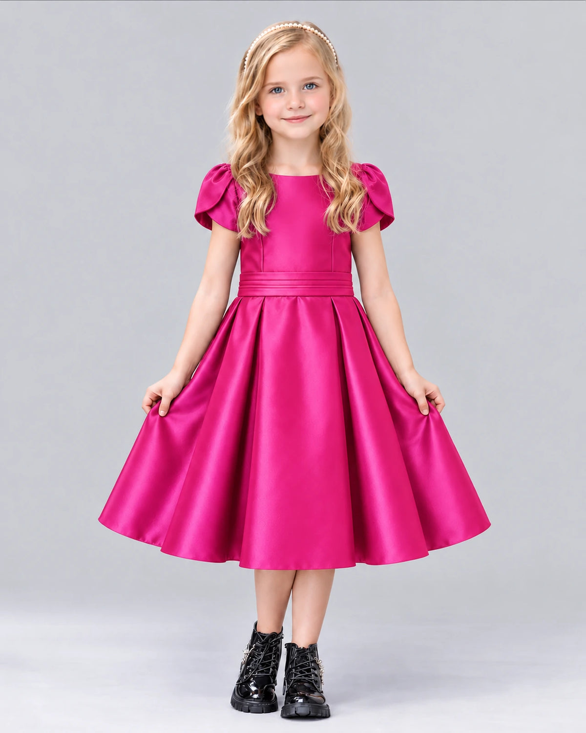 Hot Pink A-line Girls Formal Dress Front