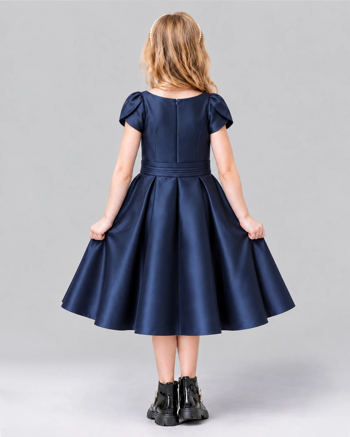 Navy Blue A-line Girls Formal Dress Back [Shared]