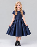 Navy Blue A-line Girls Formal Dress Front