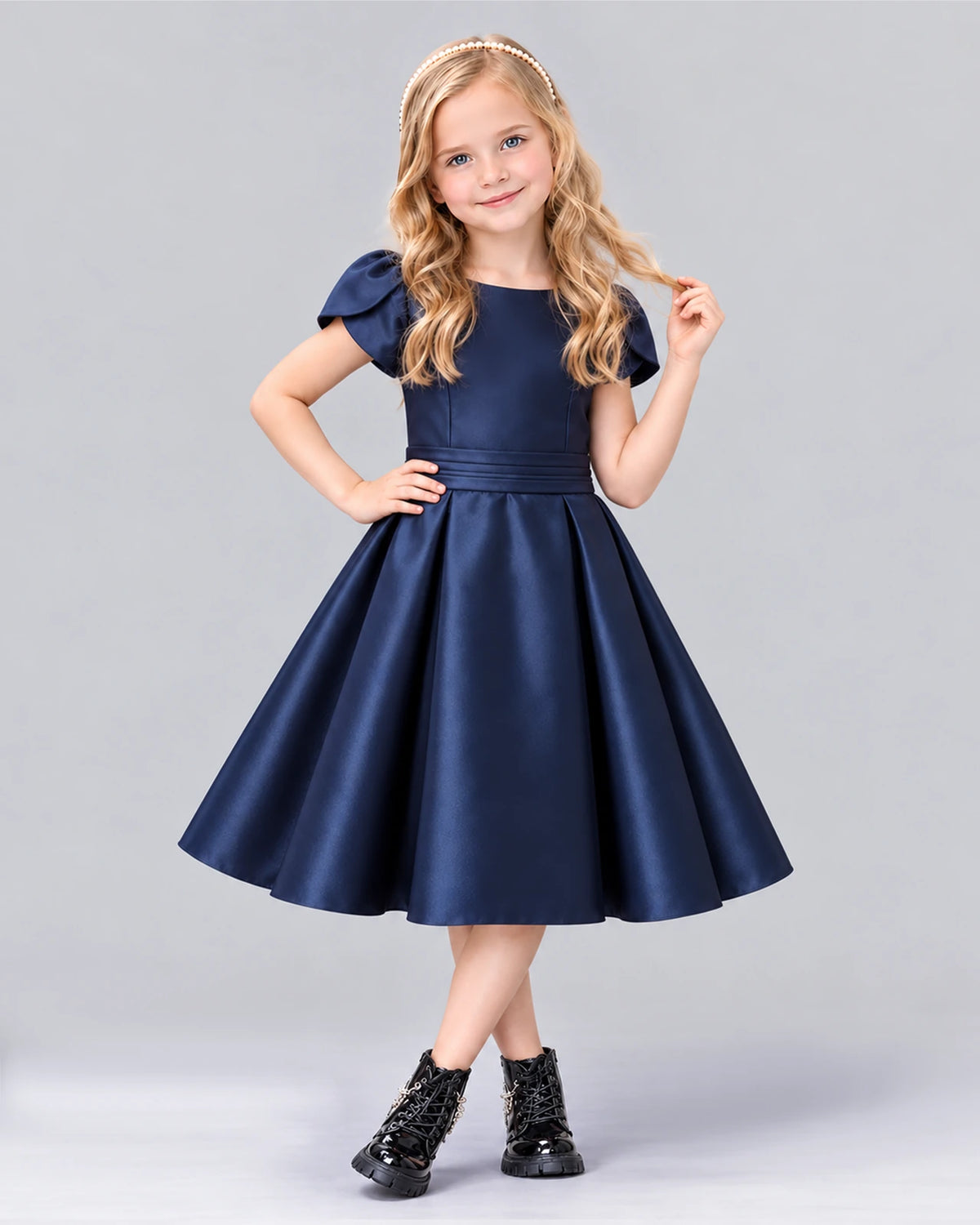 Navy Blue A-line Girls Formal Dress Pose [Shared]