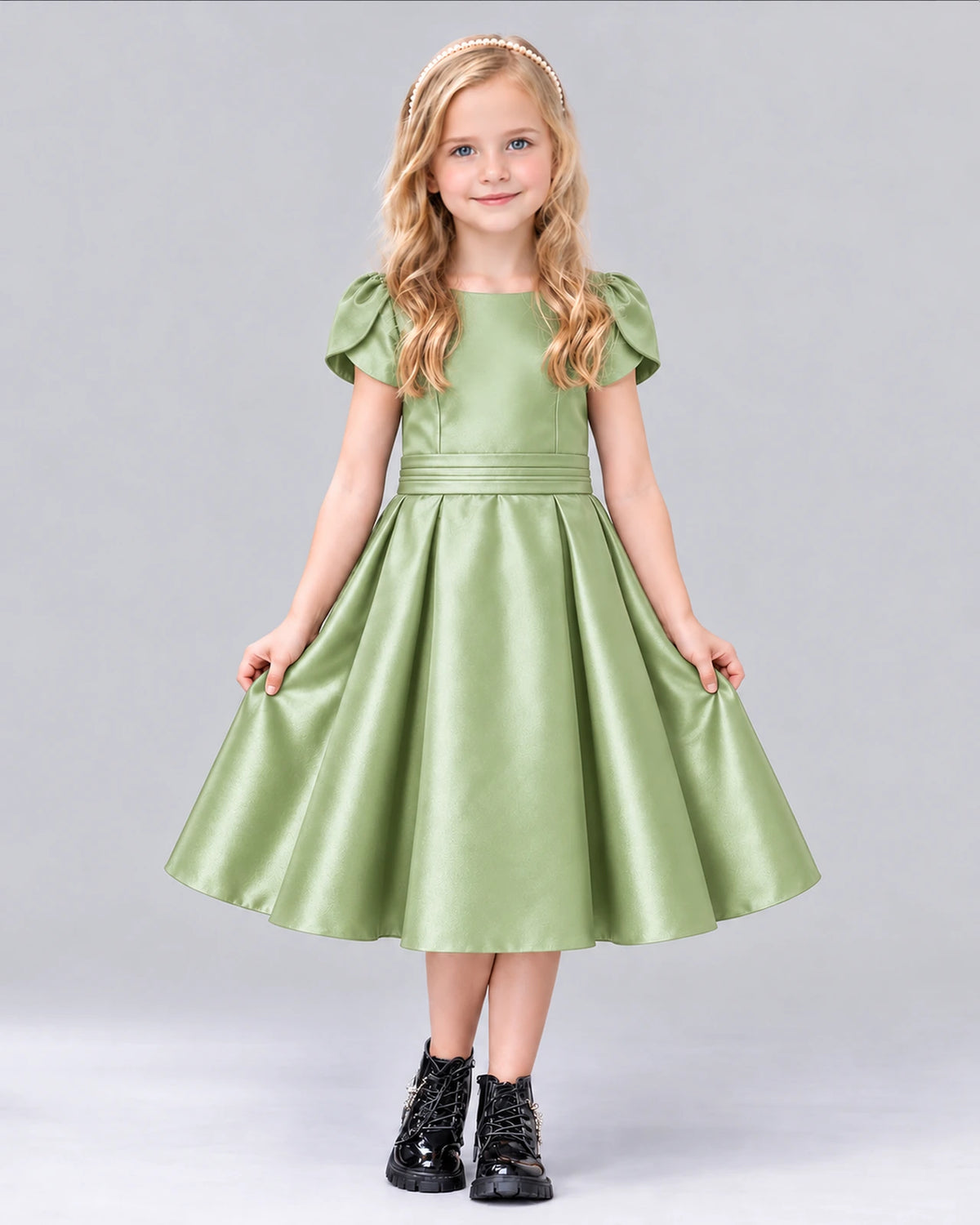 Sage Green A-line Girls Formal Dress Front