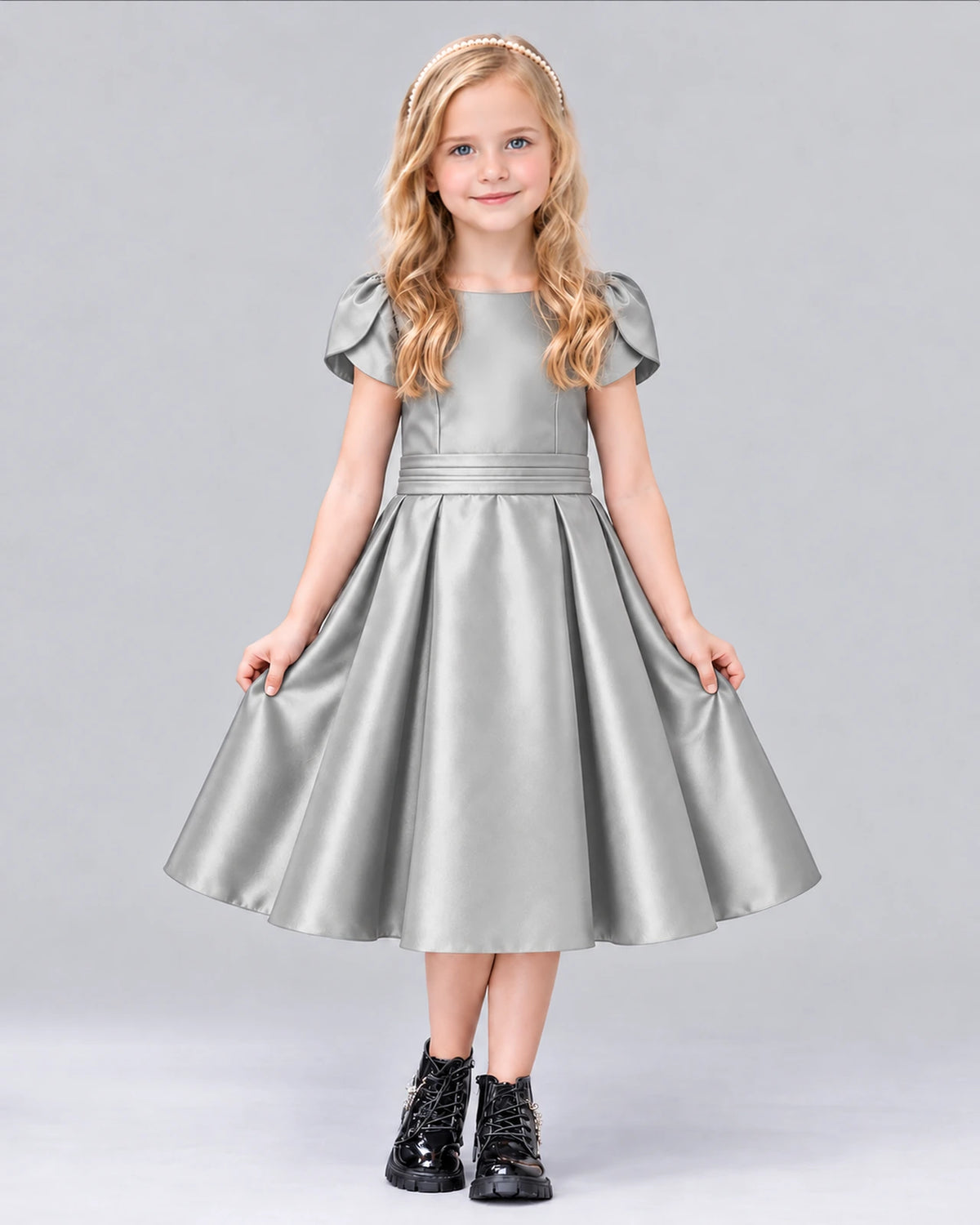 Silver A-line Girls Formal Dress Front