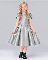 Silver A-line Girls Formal Dress Front