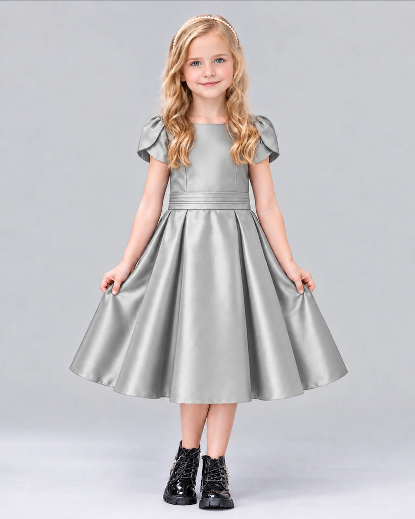 Silver A-line Girls Formal Dress Front
