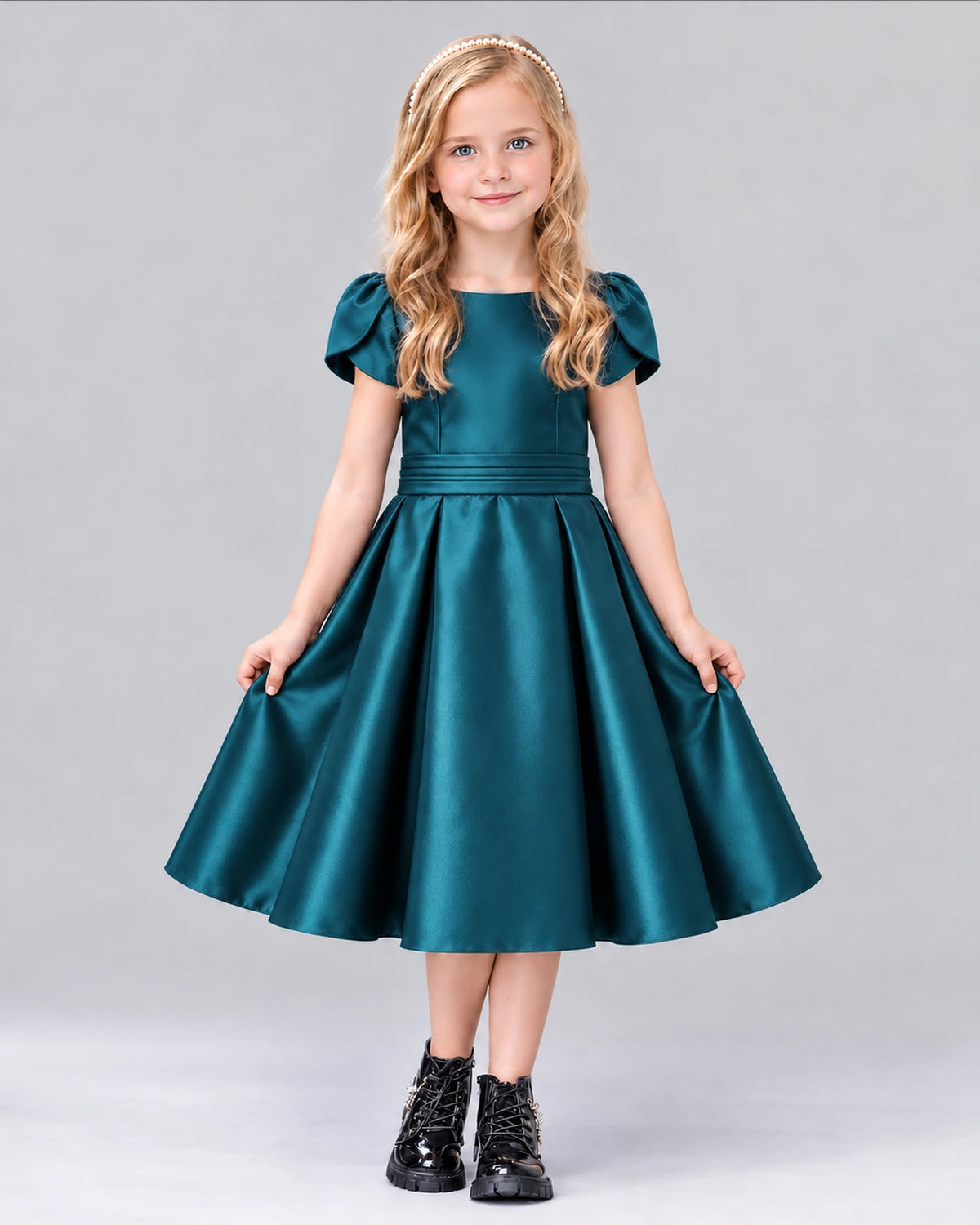 Teal A-line Girls Formal Dress Front