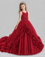 Burgundy Ball Gown Girls Pageant Dresses Front
