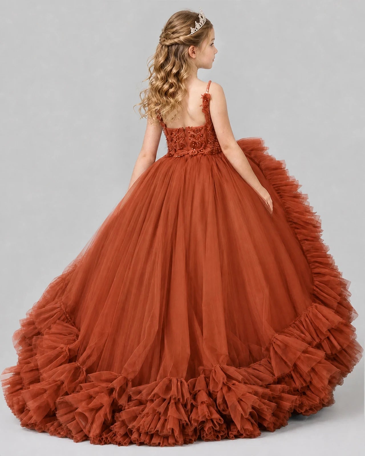Burnt Orange Ball Gown Girls Pageant Dresses Back