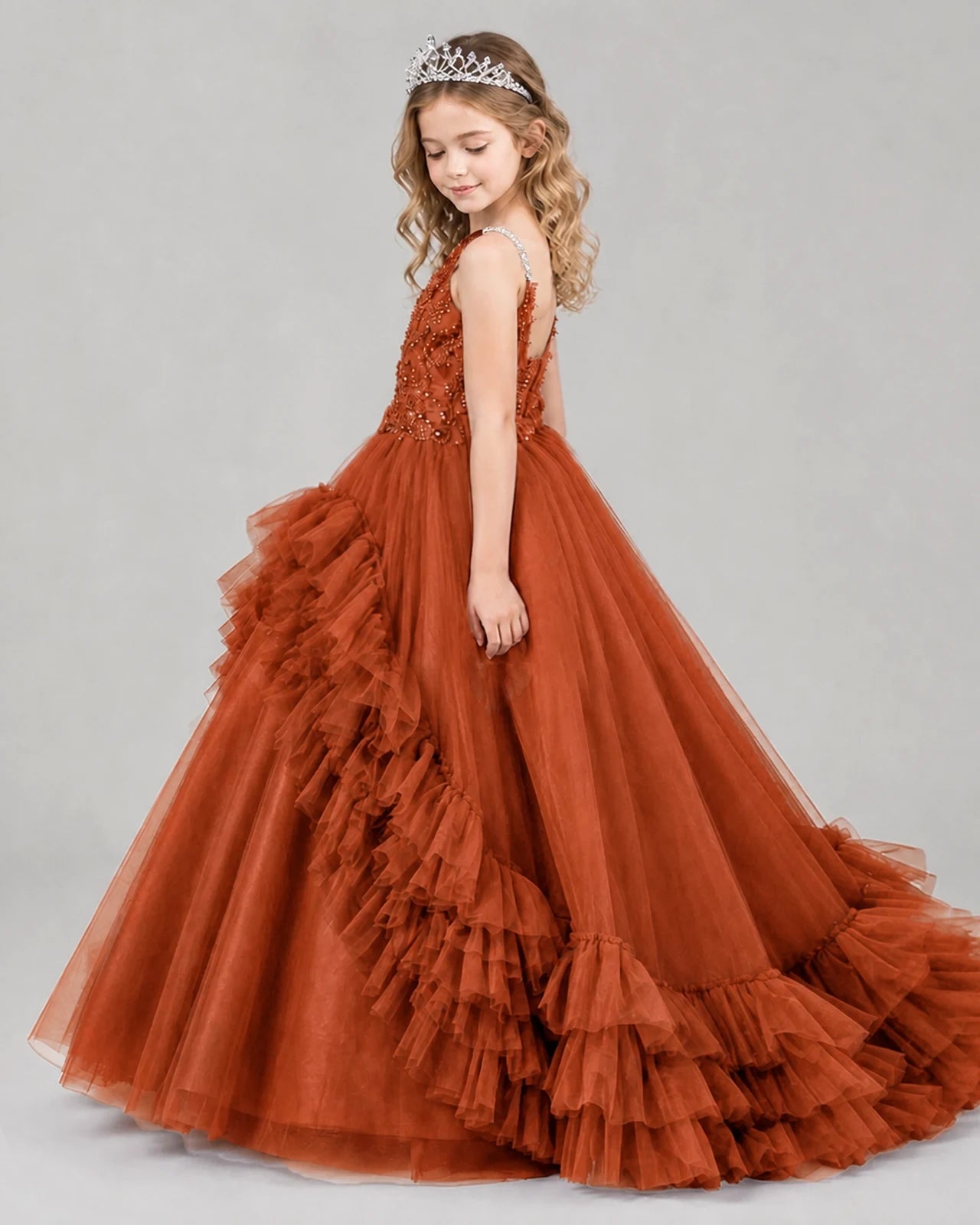 Burnt Orange Ball Gown Girls Pageant Dresses Side
