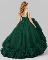 Dark Green Ball Gown Girls Pageant Dresses Back