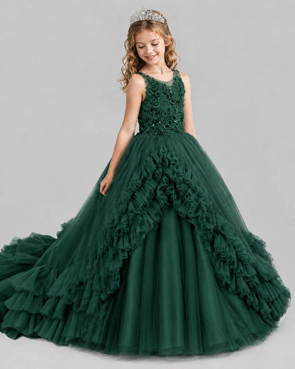 Dark Green Ball Gown Girls Pageant Dresses Front
