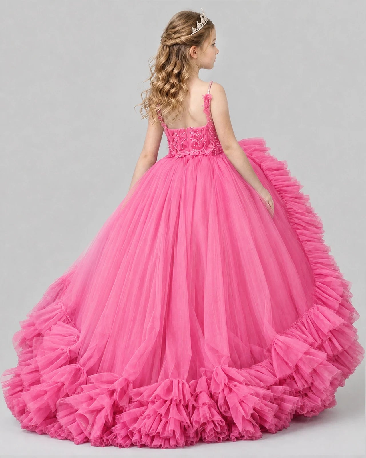 Hot Pink Ball Gown Girls Pageant Dresses Back