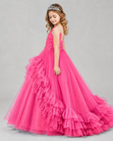 Hot Pink Ball Gown Girls Pageant Dresses Side
