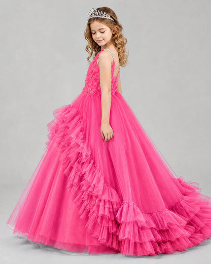 Hot Pink Ball Gown Girls Pageant Dresses Side