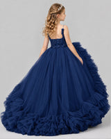 Navy Blue Ball Gown Girls Pageant Dresses Back