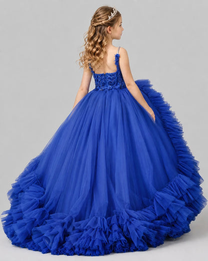 Royal Blue Ball Gown Girls Pageant Dresses Back