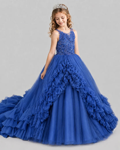 Royal Blue Ball Gown Girls Pageant Dresses Front