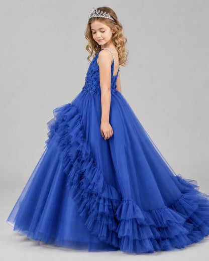 Royal Blue Ball Gown Girls Pageant Dresses Side