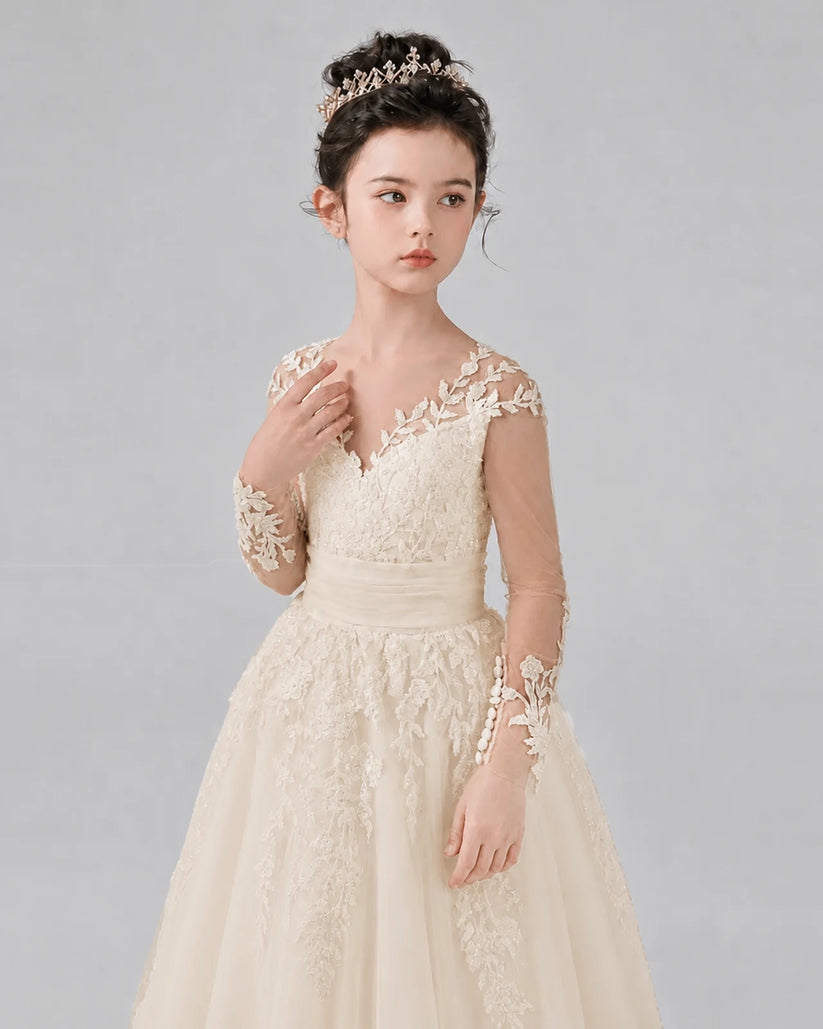Champagne Ball Gown First Communion Dresses Detail