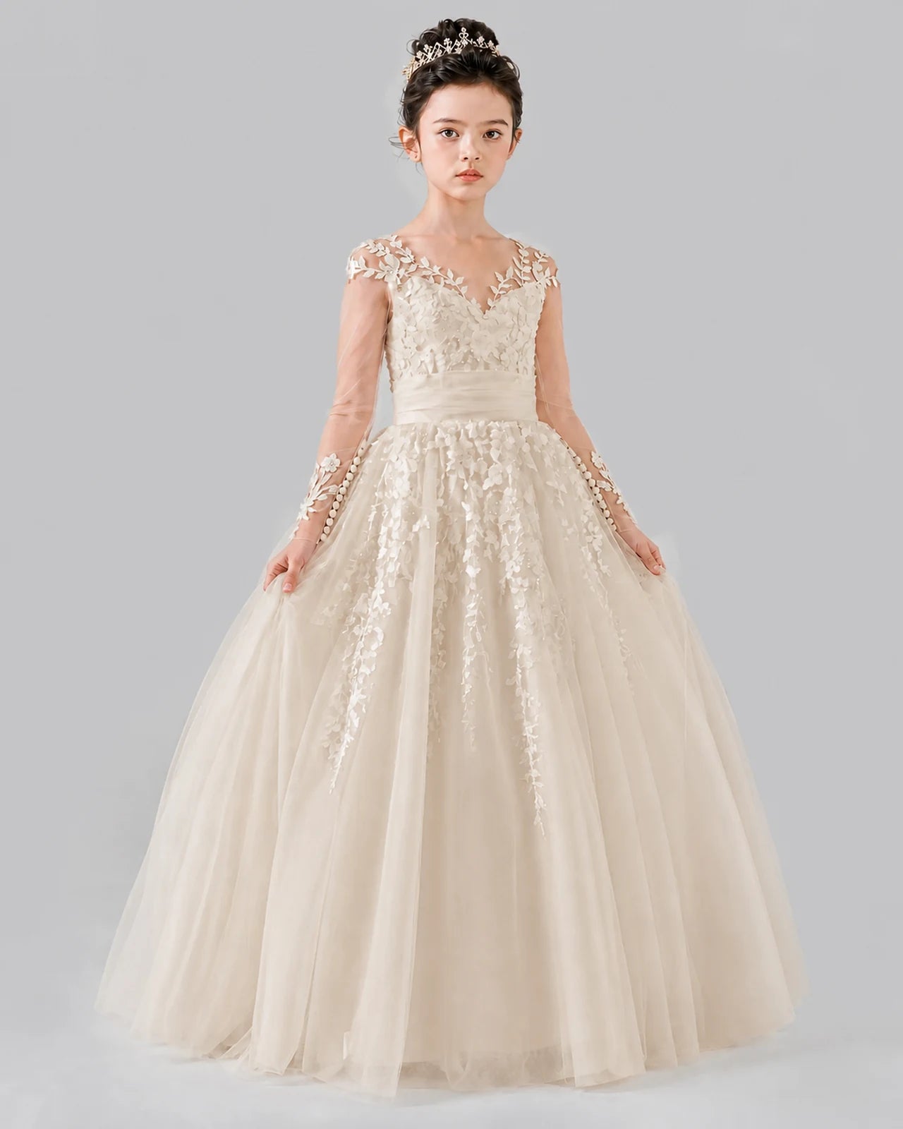 Champagne Ball Gown First Communion Dresses Front