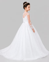 White Ball Gown First Communion Dresses Back