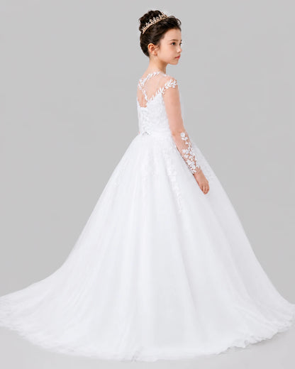White Ball Gown First Communion Dresses Back