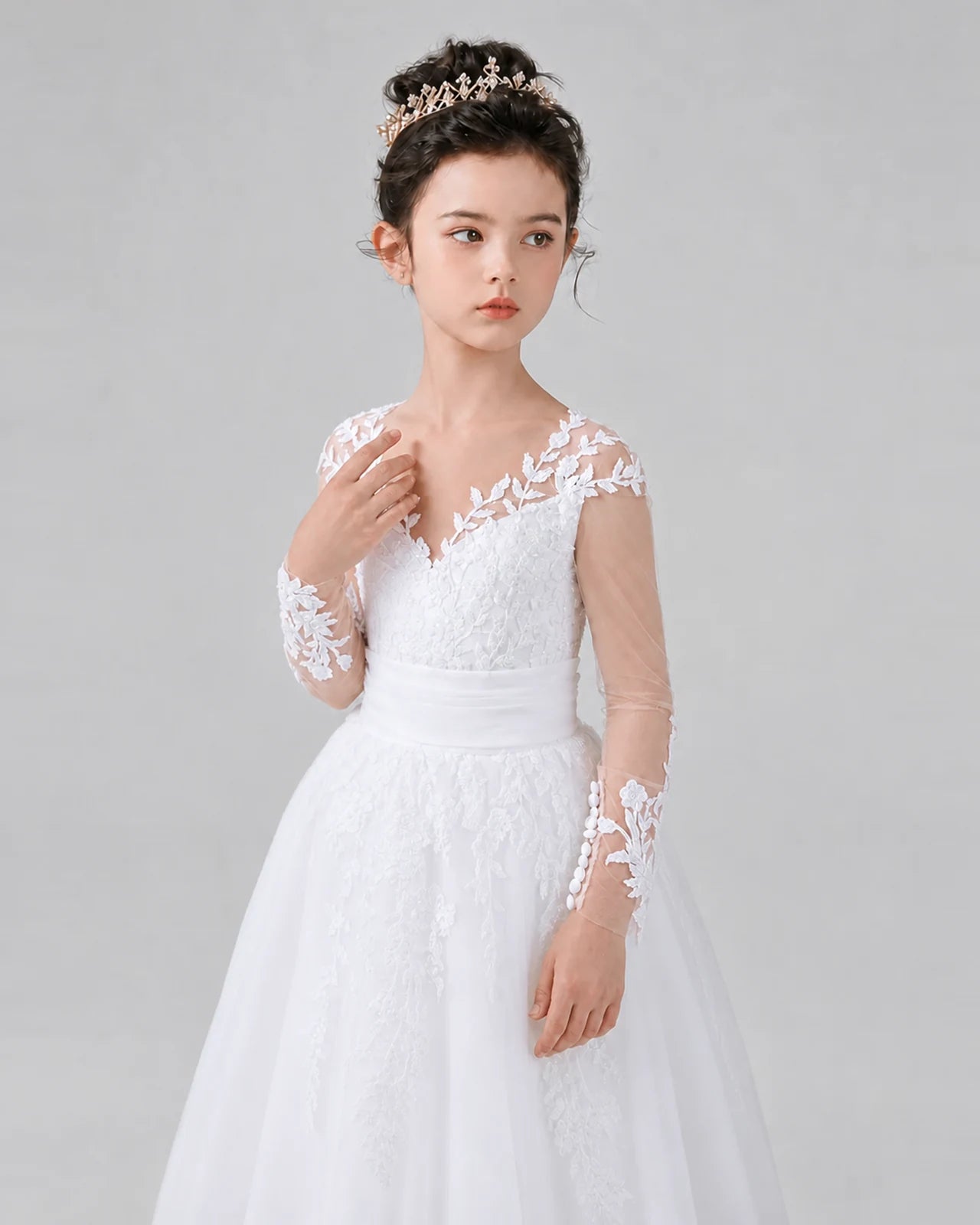 White Ball Gown First Communion Dresses Detail