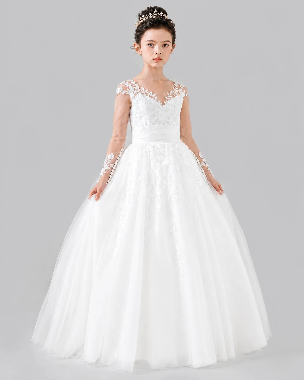 White Ball Gown First Communion Dresses Front