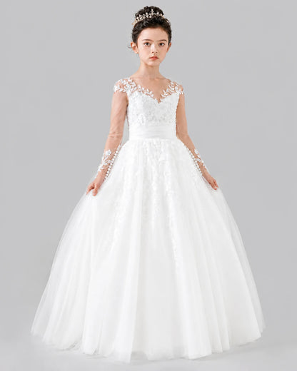 White Ball Gown First Communion Dresses Front