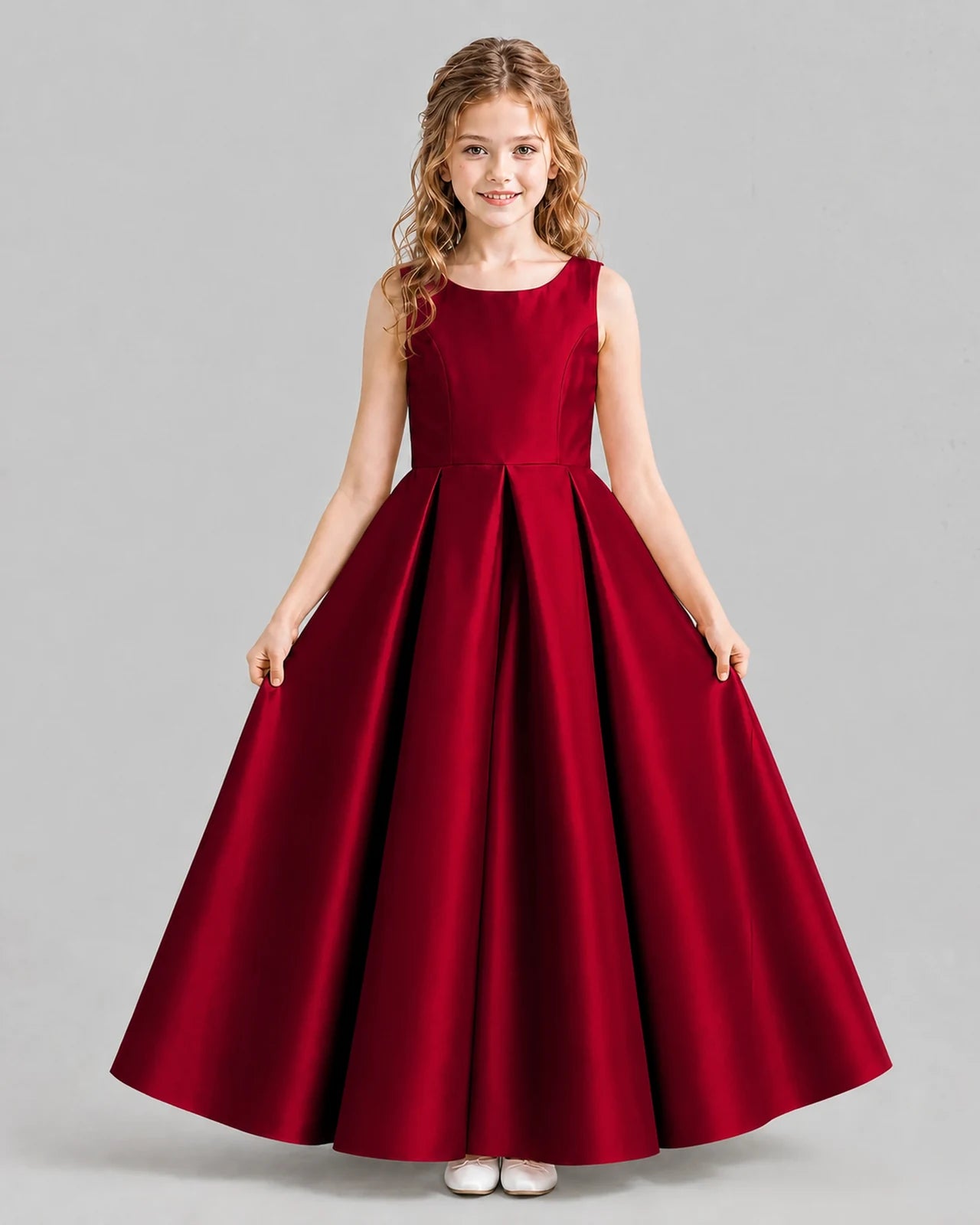 Burgundy Ball Gown Girls Formal Dresses Pose